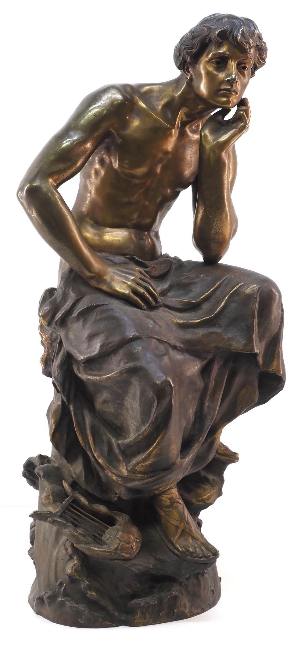 Lot 257: French le jeune penseur Bronze Sculpure of Man with Lyre