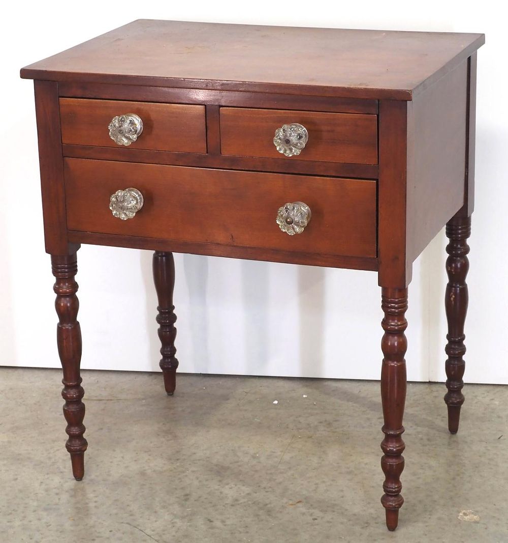 Lot 284: 19th Century Turned Leg Cherry 3-Drawer Stand