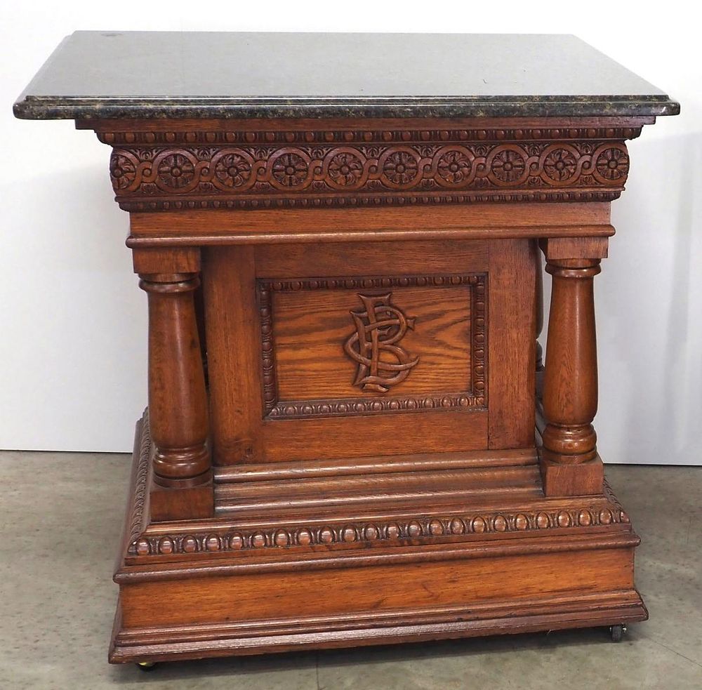 Lot 144A: Carved Oak Altar with Custom Granite Top