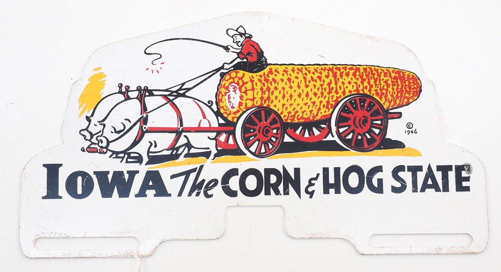 Lot 678: Iowa the Corn & Hog State license plate topper