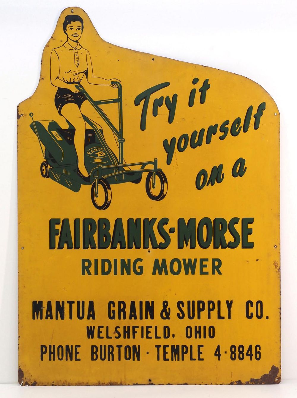 Lot 732: Fairbanks Morse Riding Mower sign