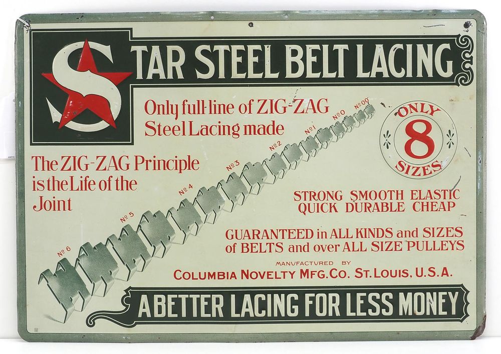 Lot 767: Star Steel Belt Lacing sign