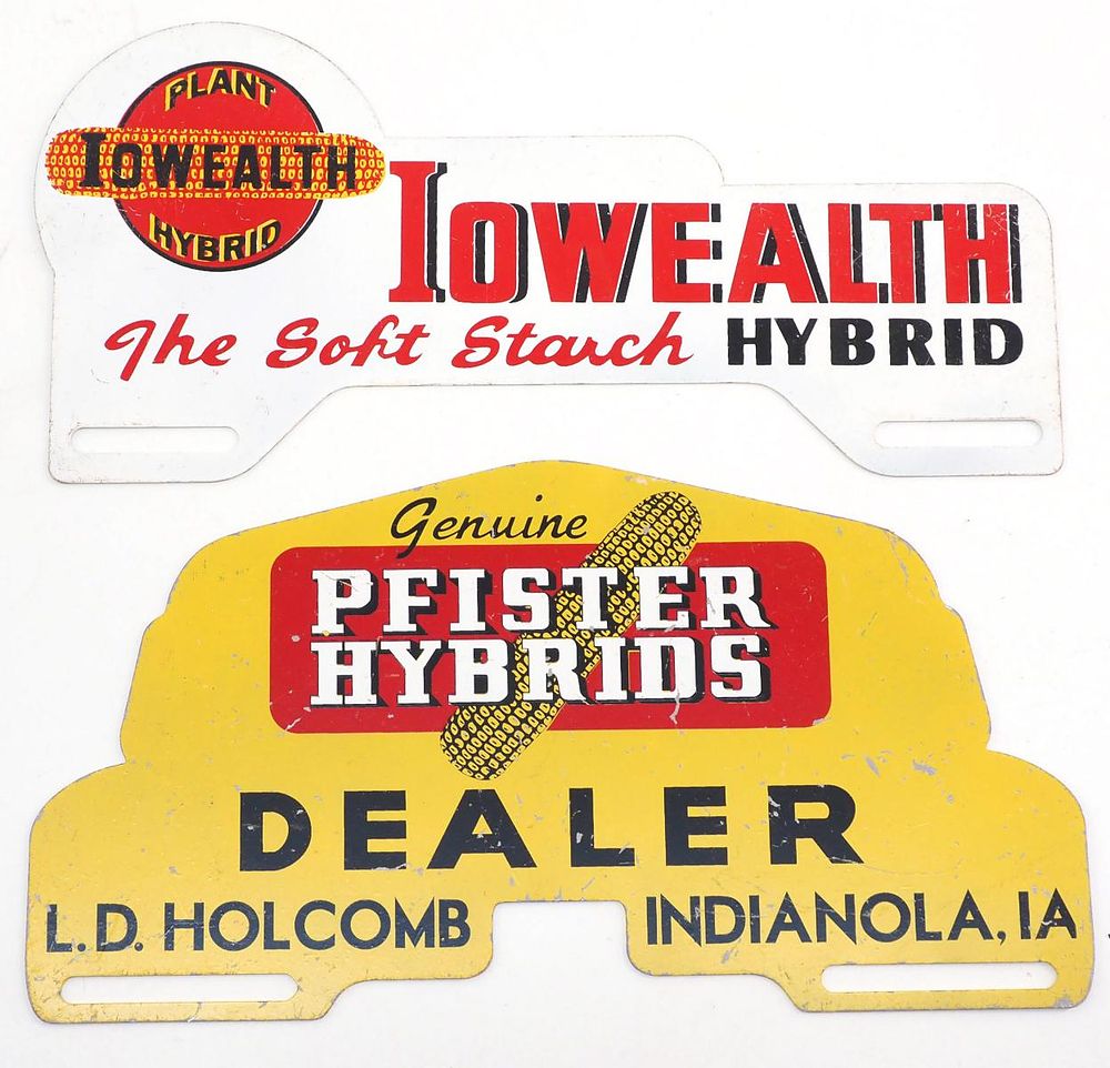 Lot 820: Pfister Hybrids & Iowealth Hybrids license plate toppers