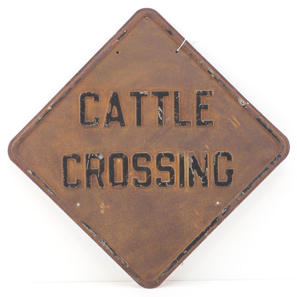 Lot 826: Heavy metal Cattle Crossing road sign
