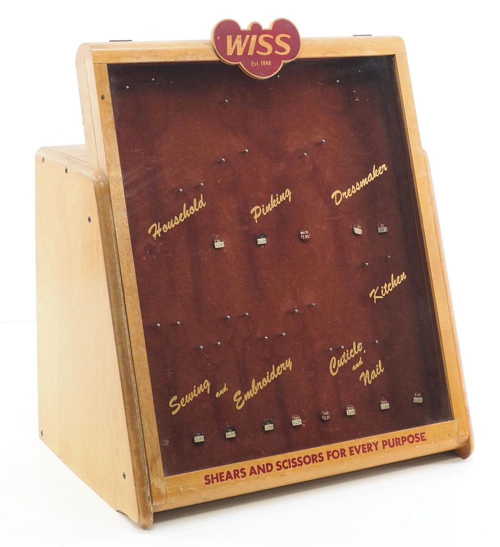Lot 1325: Wooden countertop Wiss scissor display case