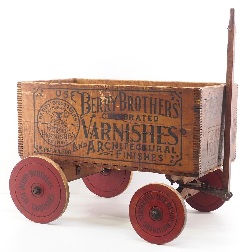 Lot 1359: Child's wooden pull wagon made
