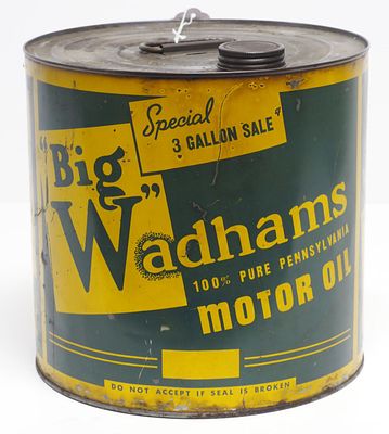 3-gallon Big Wadhams Motor Oil tin, empty