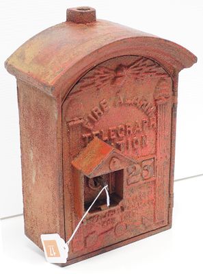 Fire Alarm Telegraph Station cast iron alarm box, with key, 9.5"W x 13"H