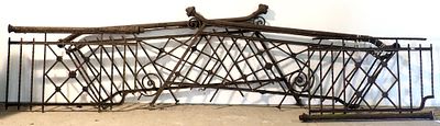 Ornate 4-pc cast iron stairway rail set with lions heads on ends of rails! WOW! (2) 80" stair 