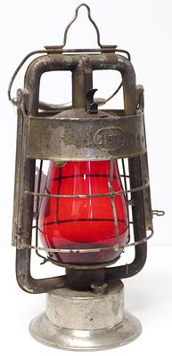 Dietz Fire Dept lantern with red globe