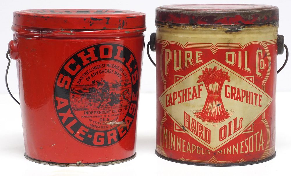Lot 320: Scholl's Axle-Grease pail / Pure Oil Co. pail