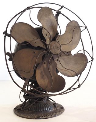 Emerson Model 12666 desk fan with black decorative body and 12"dia. brass blades, No.450490
