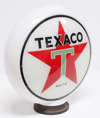 (2) Texaco glass gas pump globe lenses in glass body * * NOT ELIGIBLE FOR IN-HOUSE SHIPPING. 