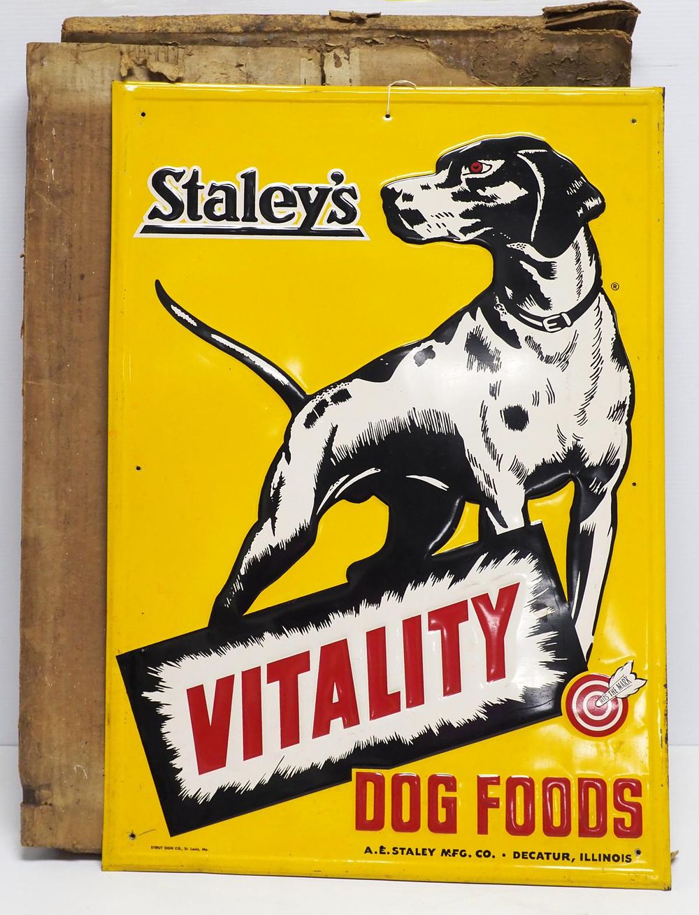 Lot 378: Staley's Vitality Dog Foods sign