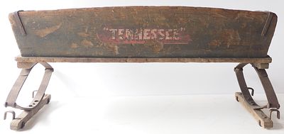 Tennessee box wagon seat with fair original paint and stenciling * * NOT ELIGIBLE FOR IN-HOUSE 