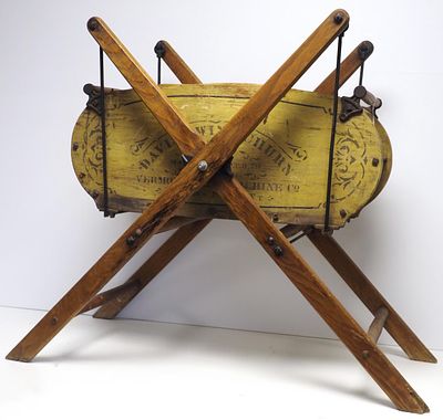 Davis No.3 swinging butter churn with original mustard yellow paint, with stand * * NOT 