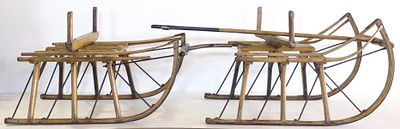 Child size pull-type sled runners made by A. Martin with excellent original paint and 