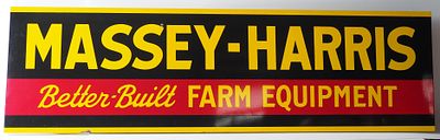 Massey-Harris Better Built Farm Equipment sign. 8'x28" SSP self-framed Massey-Harris Better 