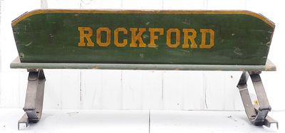 Rockford box wagon seat with great paint and stenciling * * NOT ELIGIBLE FOR IN-HOUSE SHIPPING. 