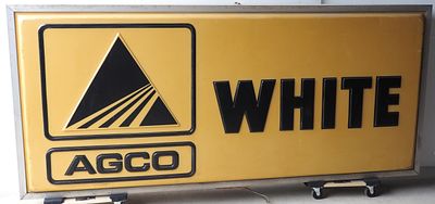 AGCO White lighted sign. 8'x43" metal &amp; plastic AGCO White lighted sign - Untested * * NOT 