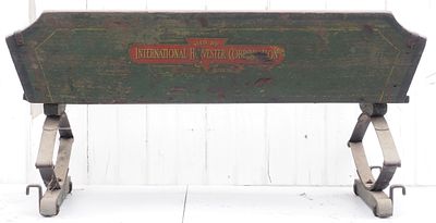 International Harvester Company box wagon seat with good original paint and stenciling * * NOT 