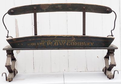 Box wagon seat marked Made and Sold By Moline Plow Company, with very good stenciling * * NOT 