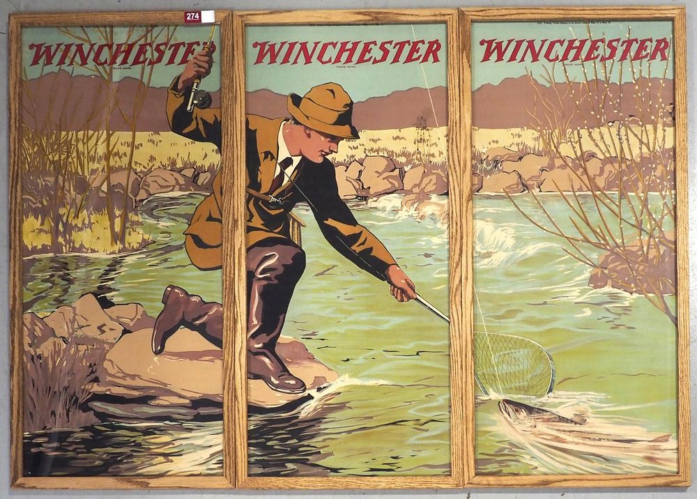 Lot 274: RARE 3-pc Winchester 2-sided advertisement