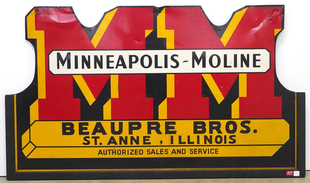 Lot 277: Minneapolis Moline dealer sign
