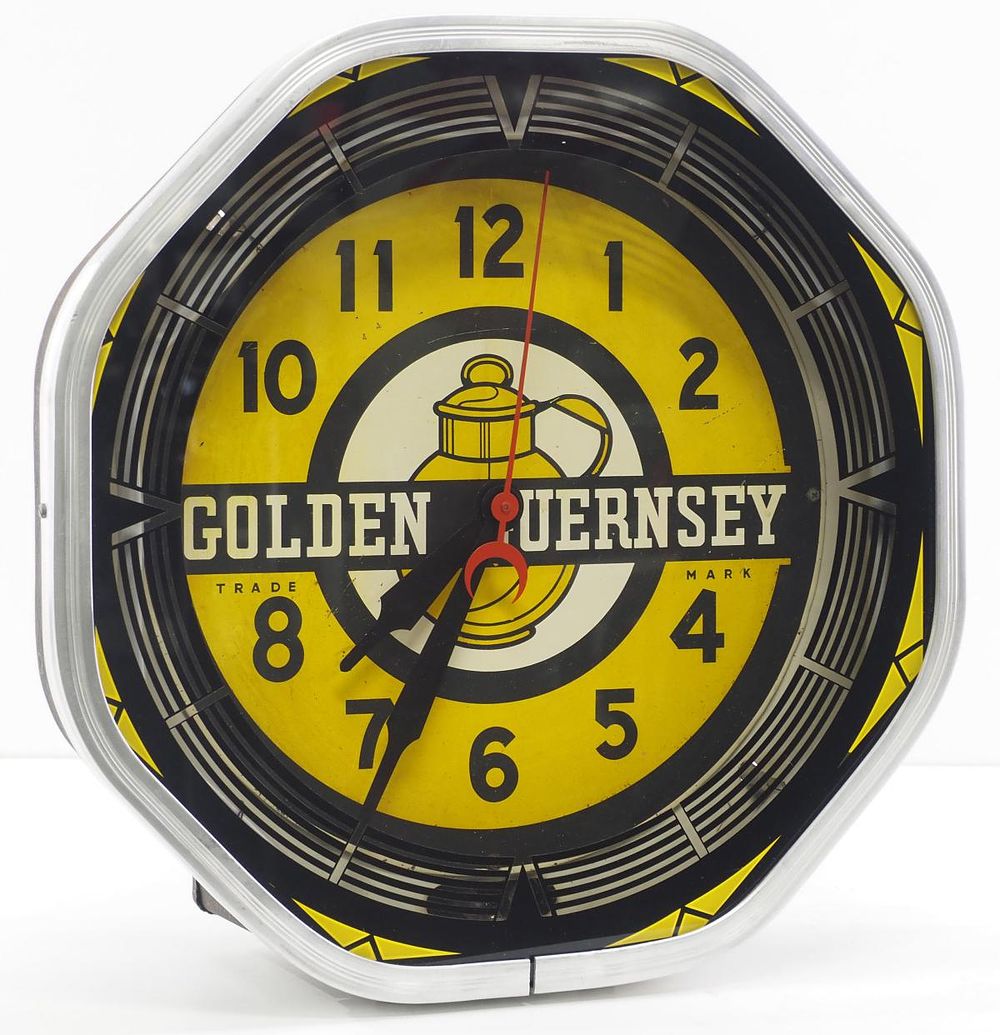 Lot 290: Golden Guernsey neon clock