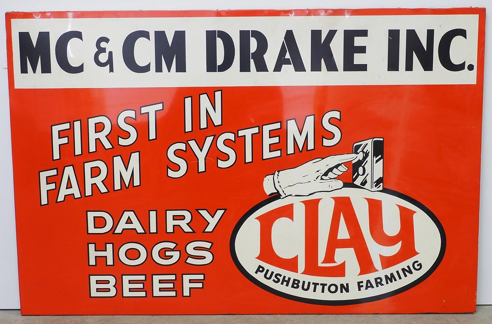 Lot 307: Clay Pushbutton Farming dealer sign