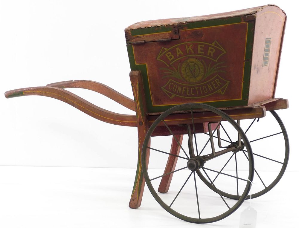 Lot 318: Model wooden bakery vendor push cart
