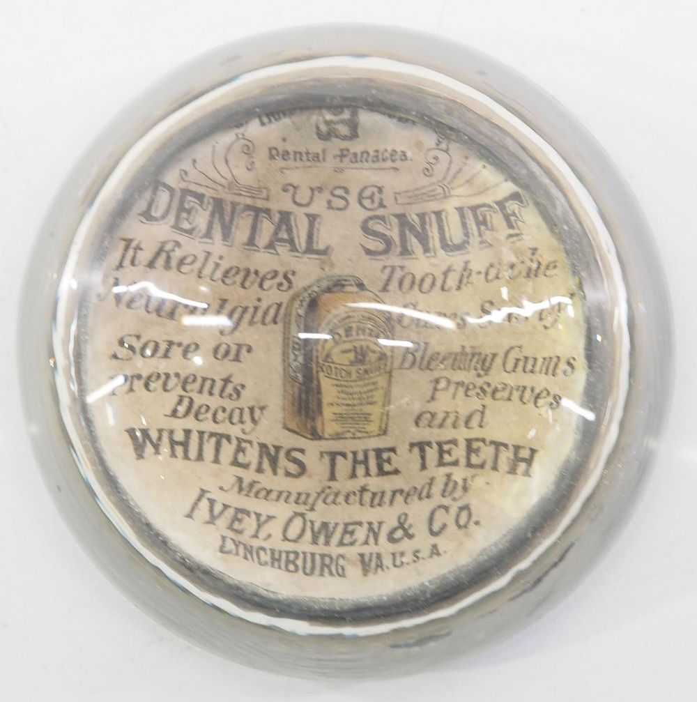 Lot 349: Dental Snuff Whitens The Teeth paperweight
