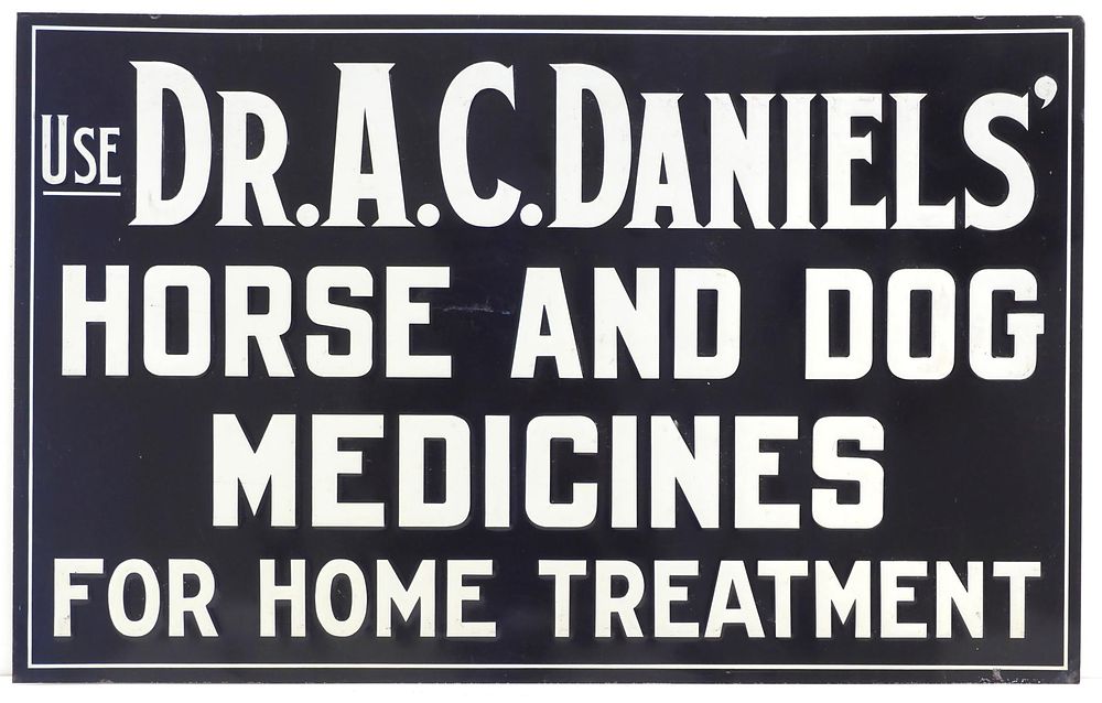 Lot 632: Dr A.C. Daniels Horse and Dog Medicines sign