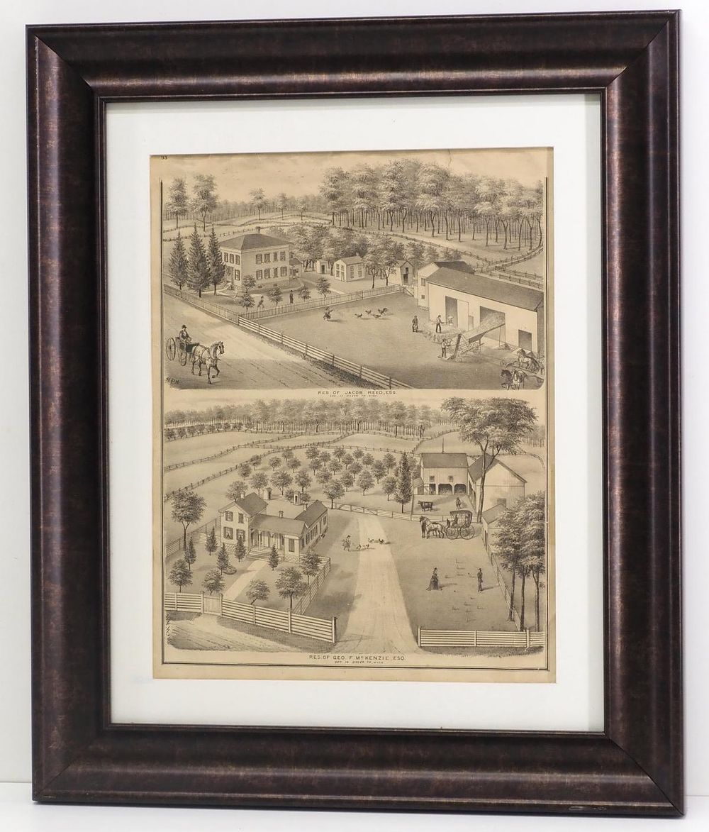 Lot 649: Framed print of two farms in Clarion Co, PA
