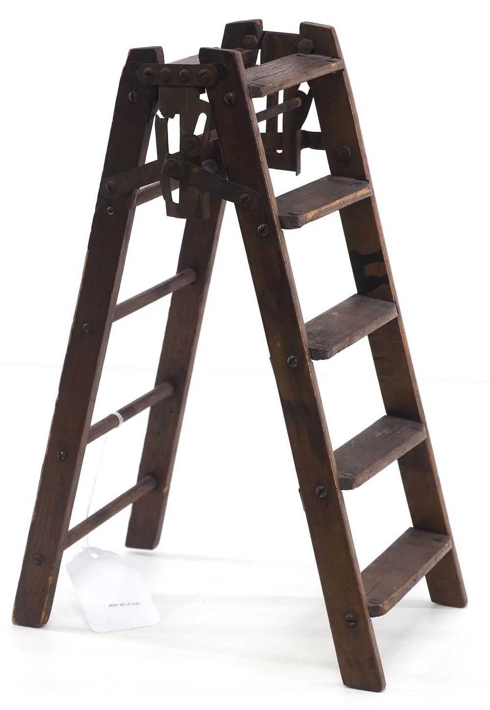 Lot 657: Salesman sample wooden folding stepladder