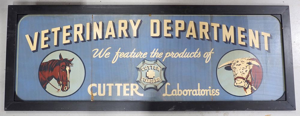 Lot 680: Cutter Laboratories Vet. Dept sign