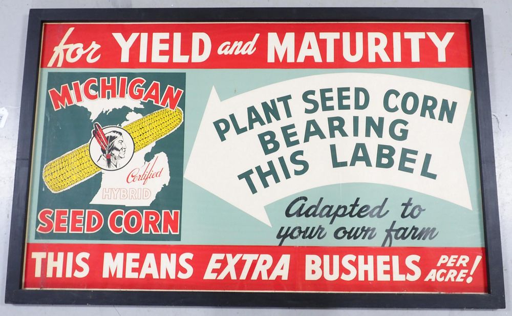 Lot 722: Michigan Seed Corn paper advertising poster