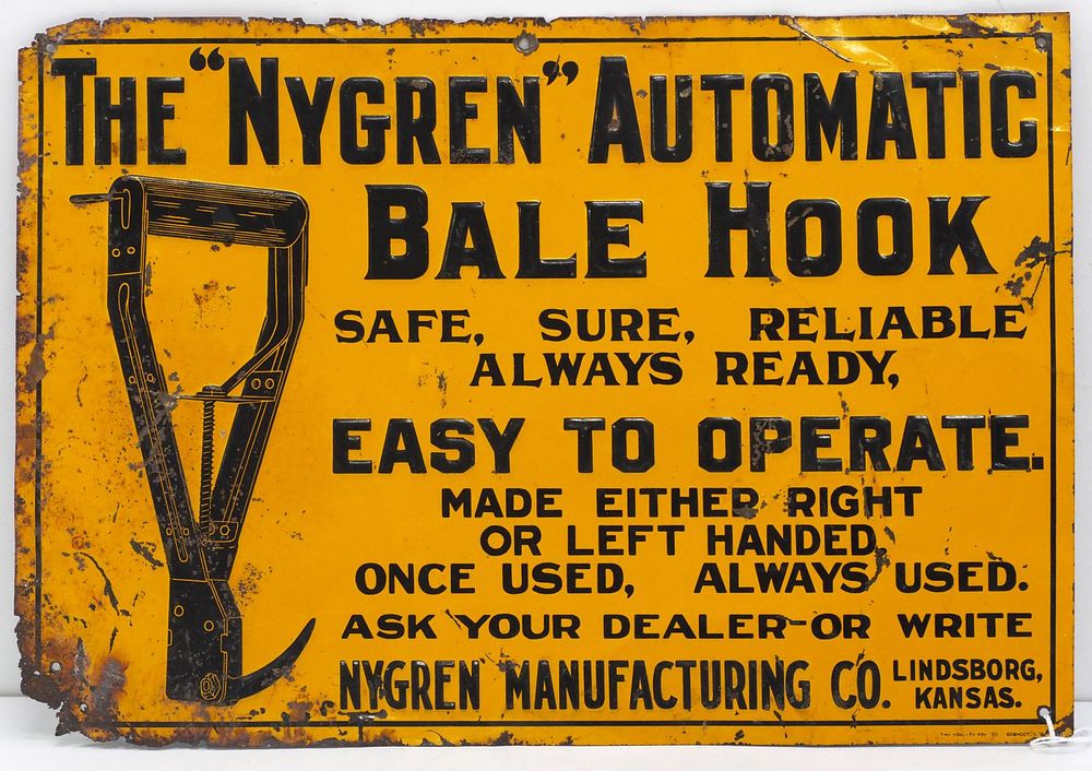 Lot 811: The Nygren Automatic Bale Hook dealer sign