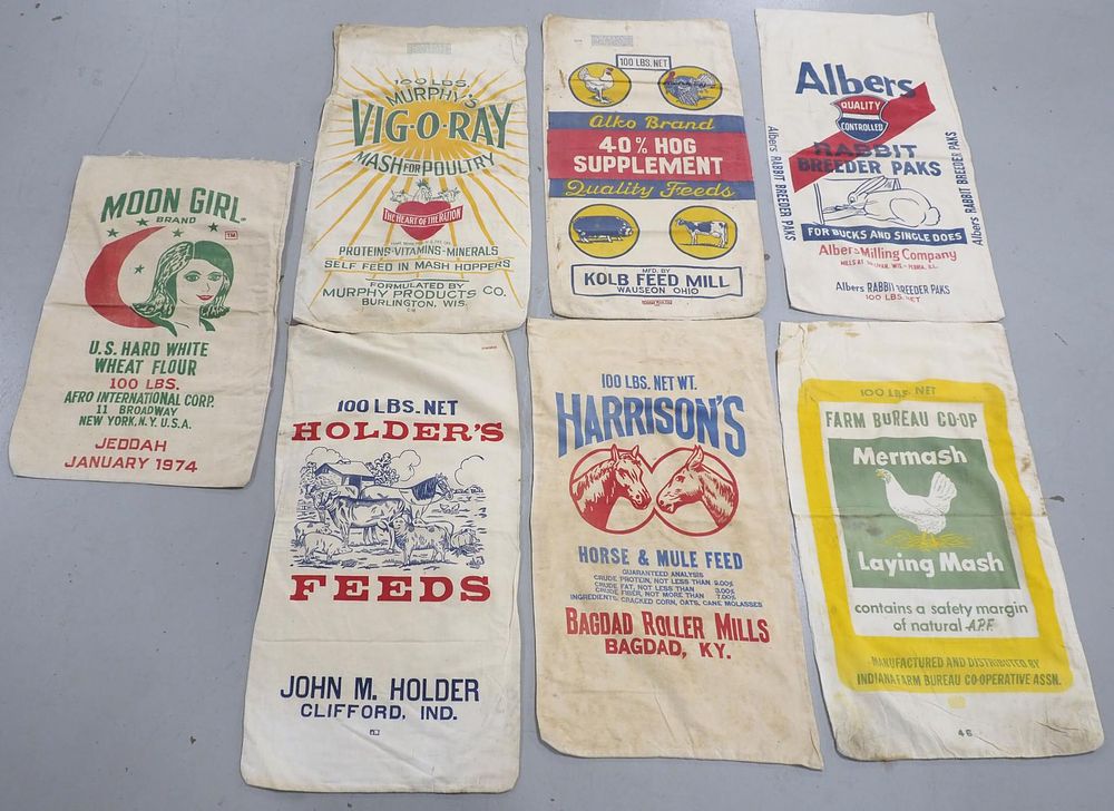 Lot 816: (6) Feed bags & (1) flour bag