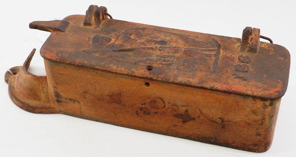 Lot 828: Warrior cast iron implement tool box
