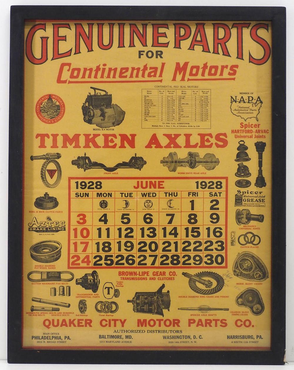 Lot 841: Continental Motors June 1928 calendar page