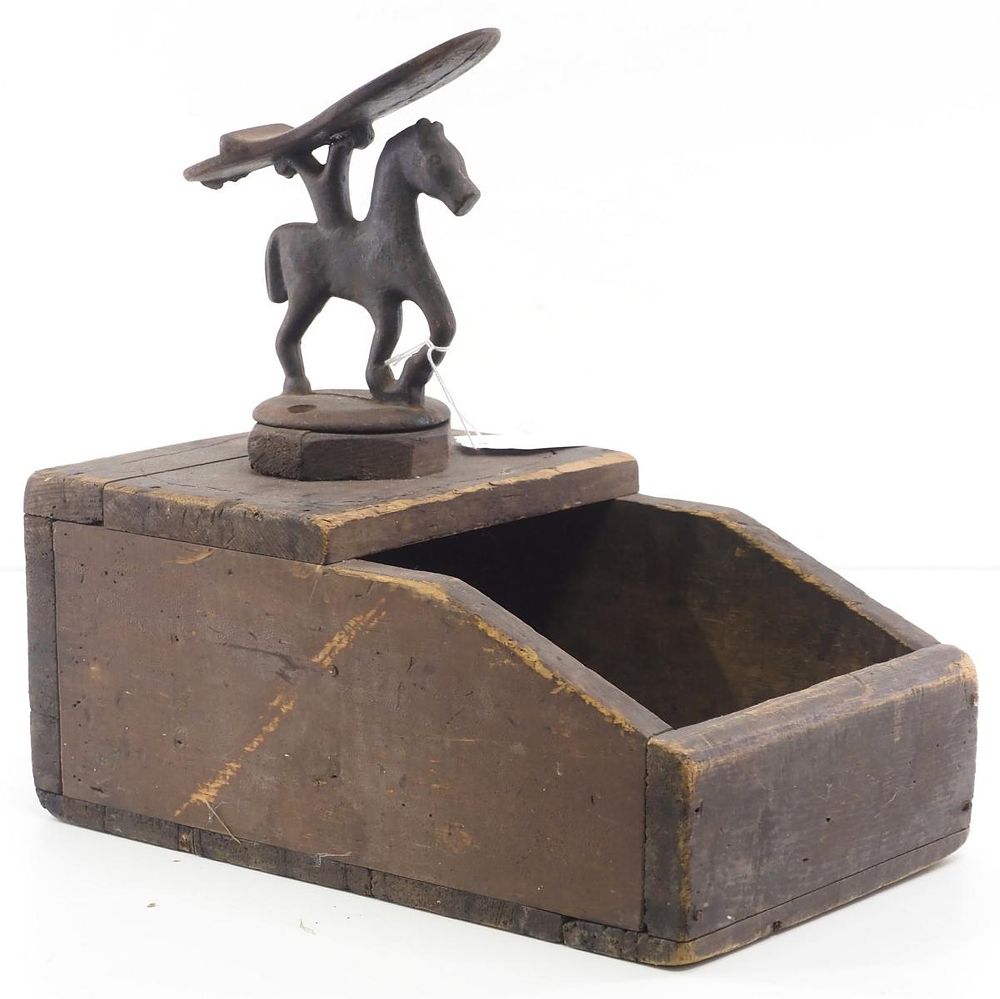 Lot 860: Early shoe shine box with horse foot rest