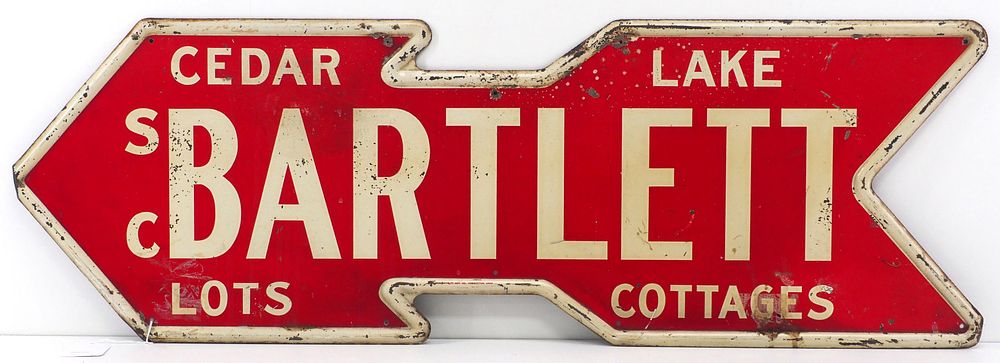 Lot 1014: S.C. Bartlett, Cedar Lake real estate arrow sign