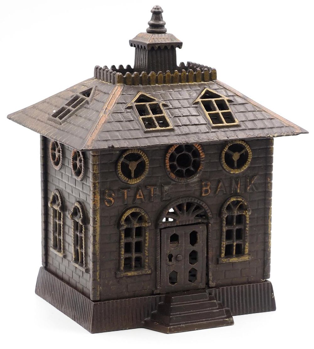 Lot 1051: "State Bank" cast iron bank