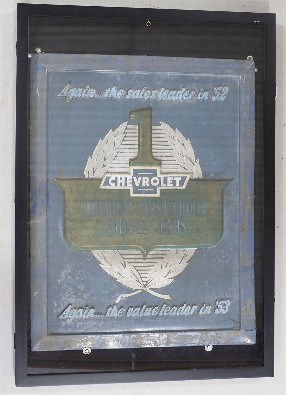 Lot 1073: Chevrolet 1952-52 Sales & Value Leaders sign