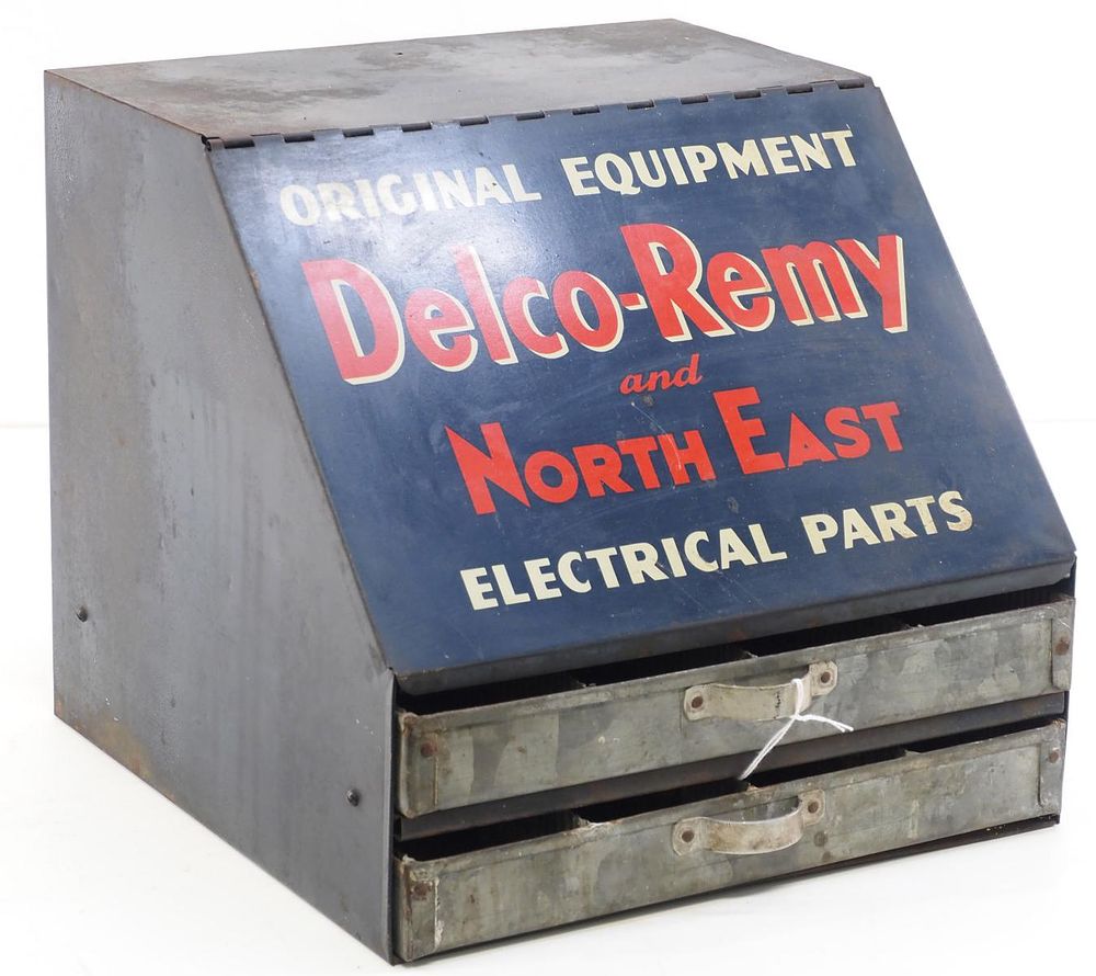 Lot 1089: Delco-Remy Electrical Parts tin cabinet