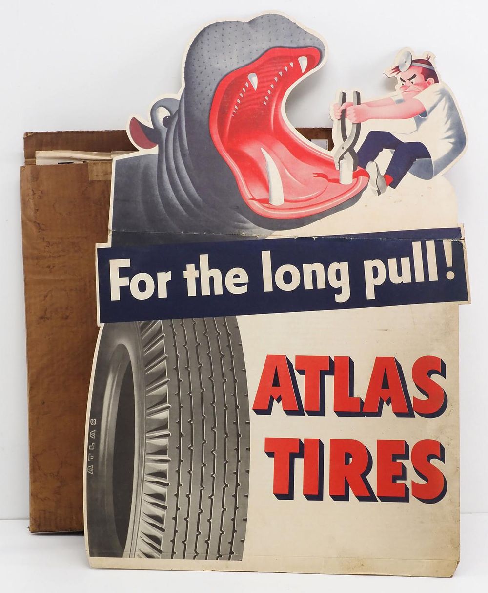Lot 1140: NOS cardboard stand-up for Atlas Tires