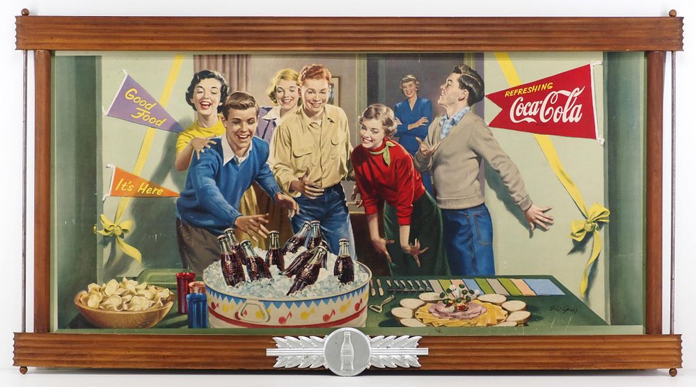 Lot 1159: Coca Cola sign in wooden Coca Cola frame