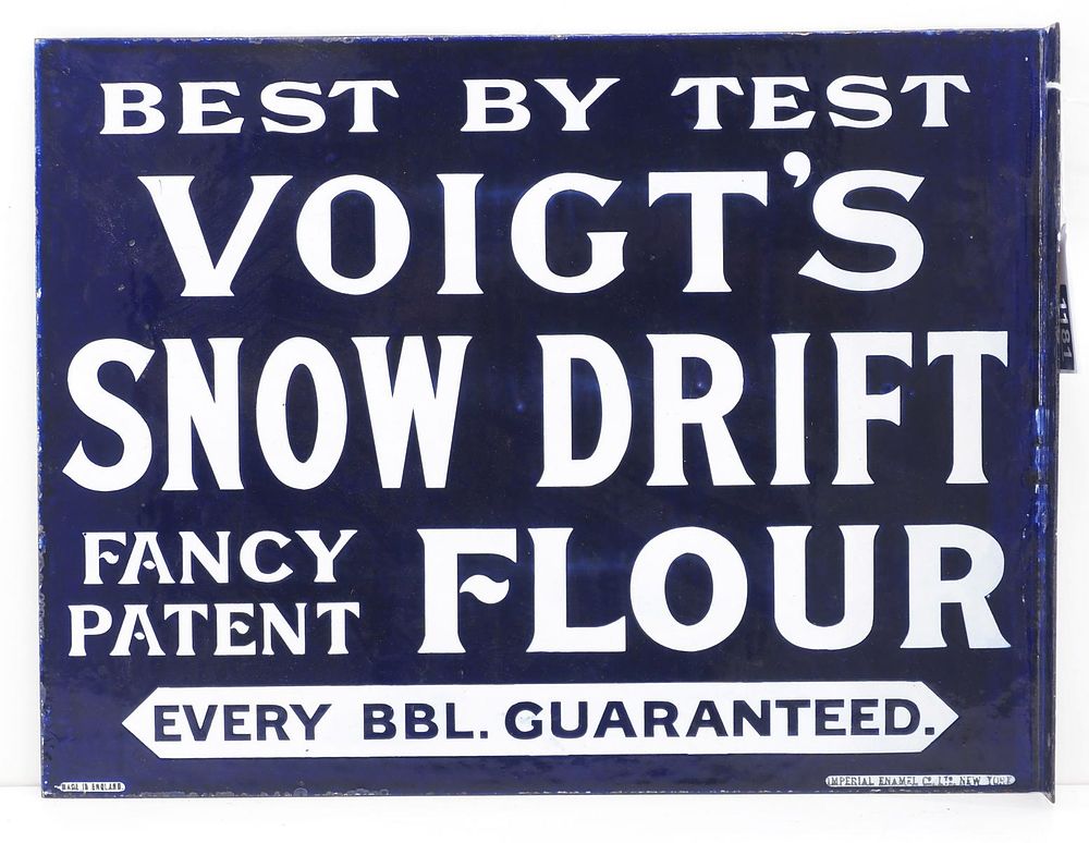 Lot 1181: 1888 Voigt's Snow Drift Flour sign, WOW!