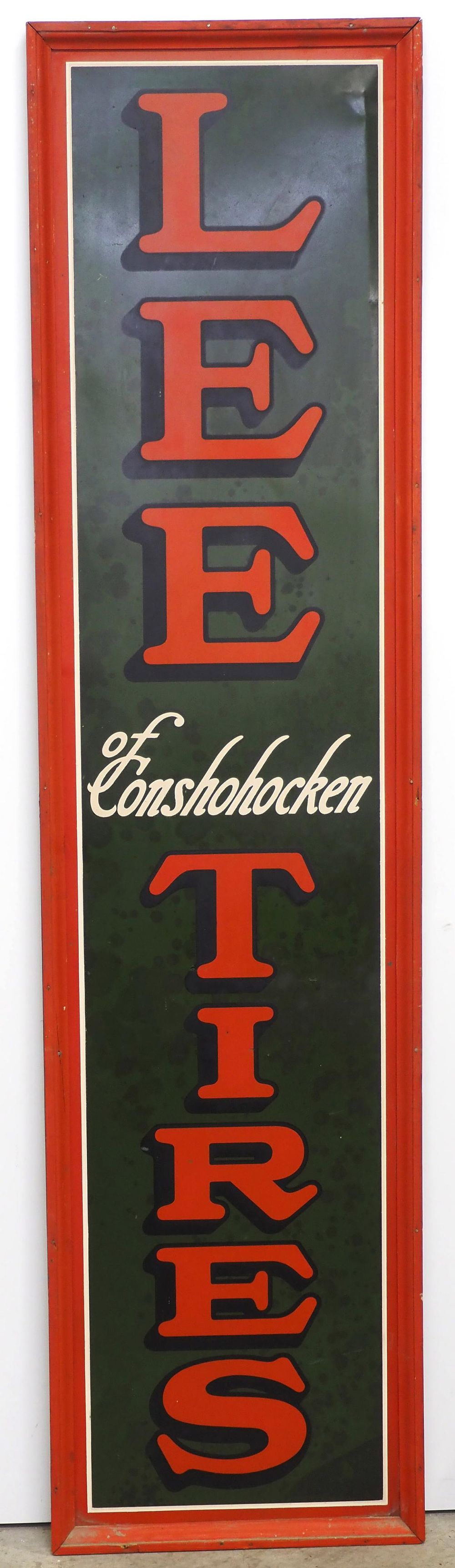 Lot 1184: Lee Tires sign with wood frame